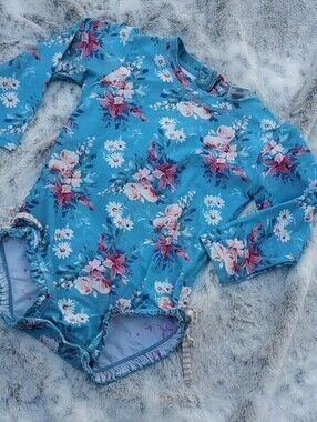 Ruffle Butt 2T Blue Floral Rashguard Girls One-Piece Swim Suit